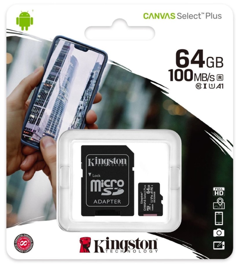 Kingston, microSD, Class 10, 64 Гб c адаптером