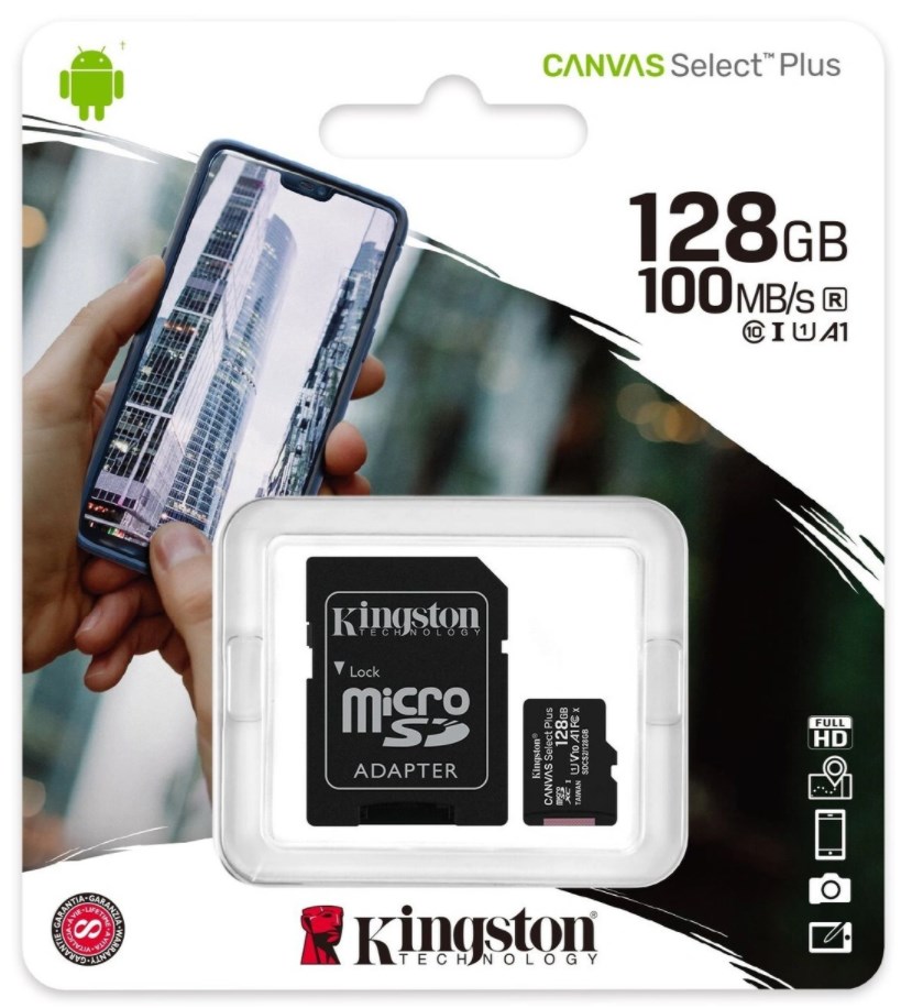 Kingston, microSD, Class 10, 128 Гб c адаптером