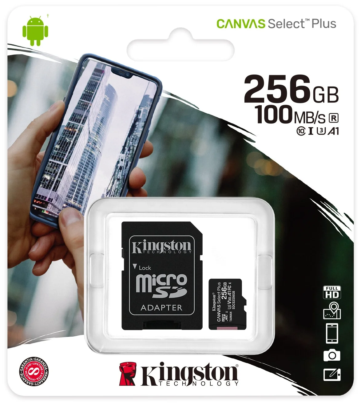 Kingston, microSD, Class 10, 256 Гб c адаптером
